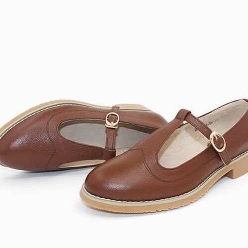 Customizable Genuine Leather Retro Mary Janes Flat Etsy