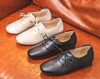 Handgemaakte damesschoenen met echt leer, platte schoenen, werkschoenen, gesloten schoenen, comfortabele damesschoenen lente/herfst