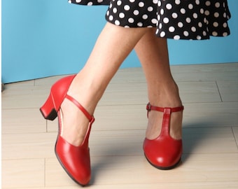 Zapatos de tacón de correa en T para mujeres personalizables, zapatos de tacón Oxford femeninos, zapatos Mary Jane, zapatos de baile de cuero