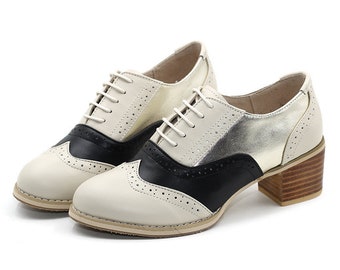 Handgemaakte dames retro leren schoenen, Oxfords schoenen met vierkante hak 5 cm, gesloten schoenen, schoenen met dikke hak, damesschoenen, op maat gemaakte schoenen, vrijetijdsschoenen
