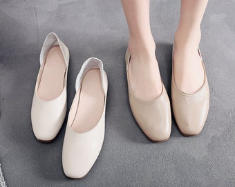 Genuine Leather Flat Slip Ons,Women Comfortable Soft Leather Sandals,Summer Simple women's shoes