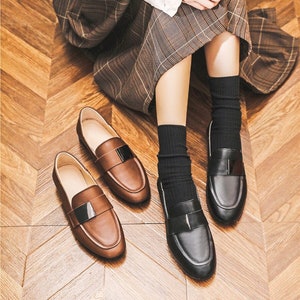 Customizable Handmade Genuine leather loafer women's flat shoes,British style Brown Shoes,Slip Ons,Oxford Shoes
