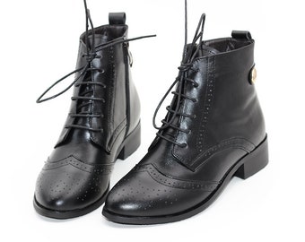 women's short lace up leather boots
