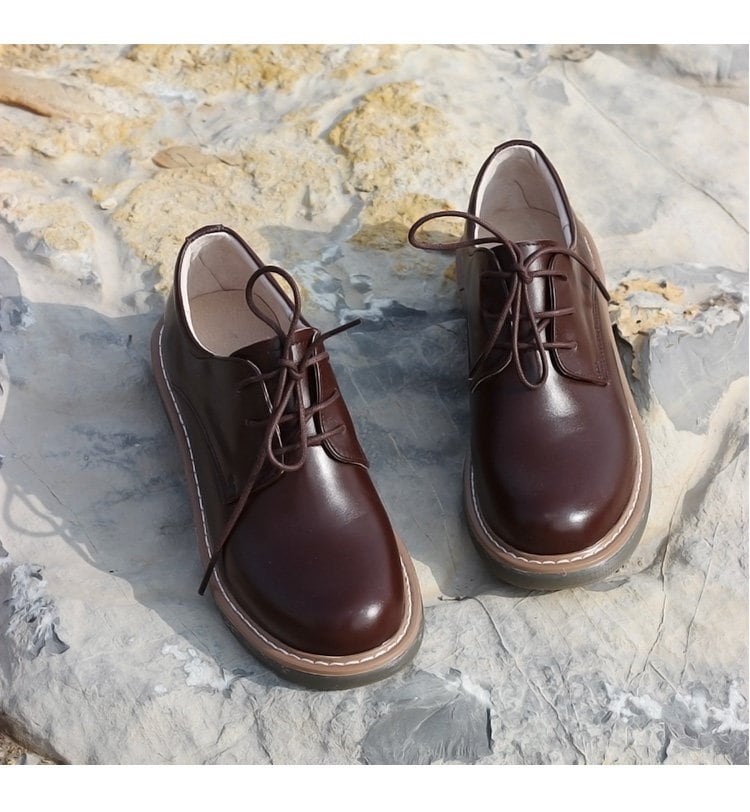 Handmade Genuine Leather Women's Flat Tie Shoesretro Etsy