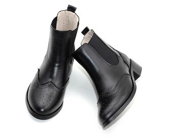 VENTE ! Bottes courtes sculptées en cuir véritable faites à la main de taille US9 pour femme, bottines plates noires, bottines oxford, bottines Martin, bottines pointues pour femme