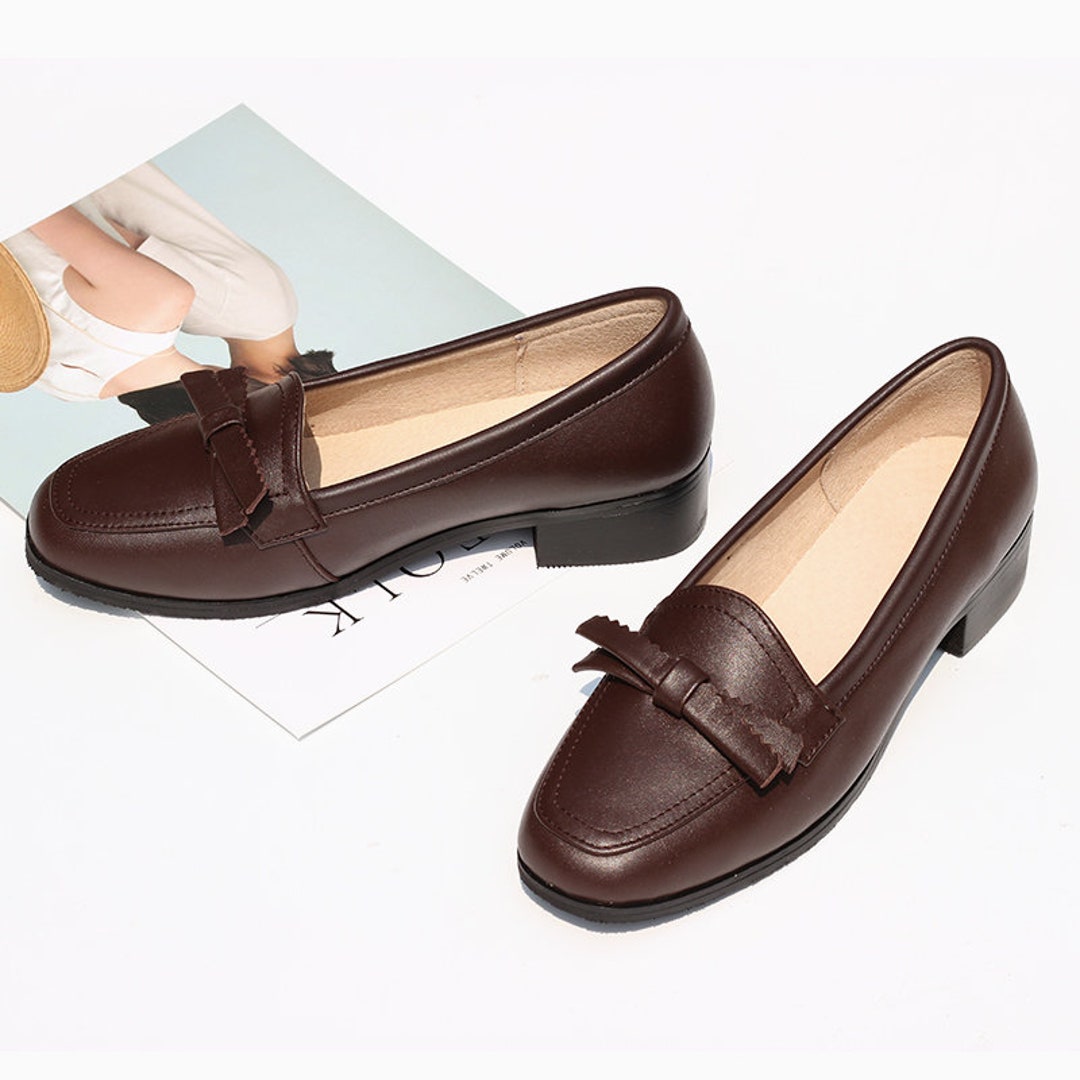 Handmade Women Soft Leather Shoes,low Square Heeled Slipons