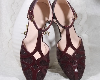 Burgundy Leather T Strap Shoes! Custom Colors & Heels, Women's Swing Dance Shoes, Latin Dance Shoes,Genuine Leather Shoes