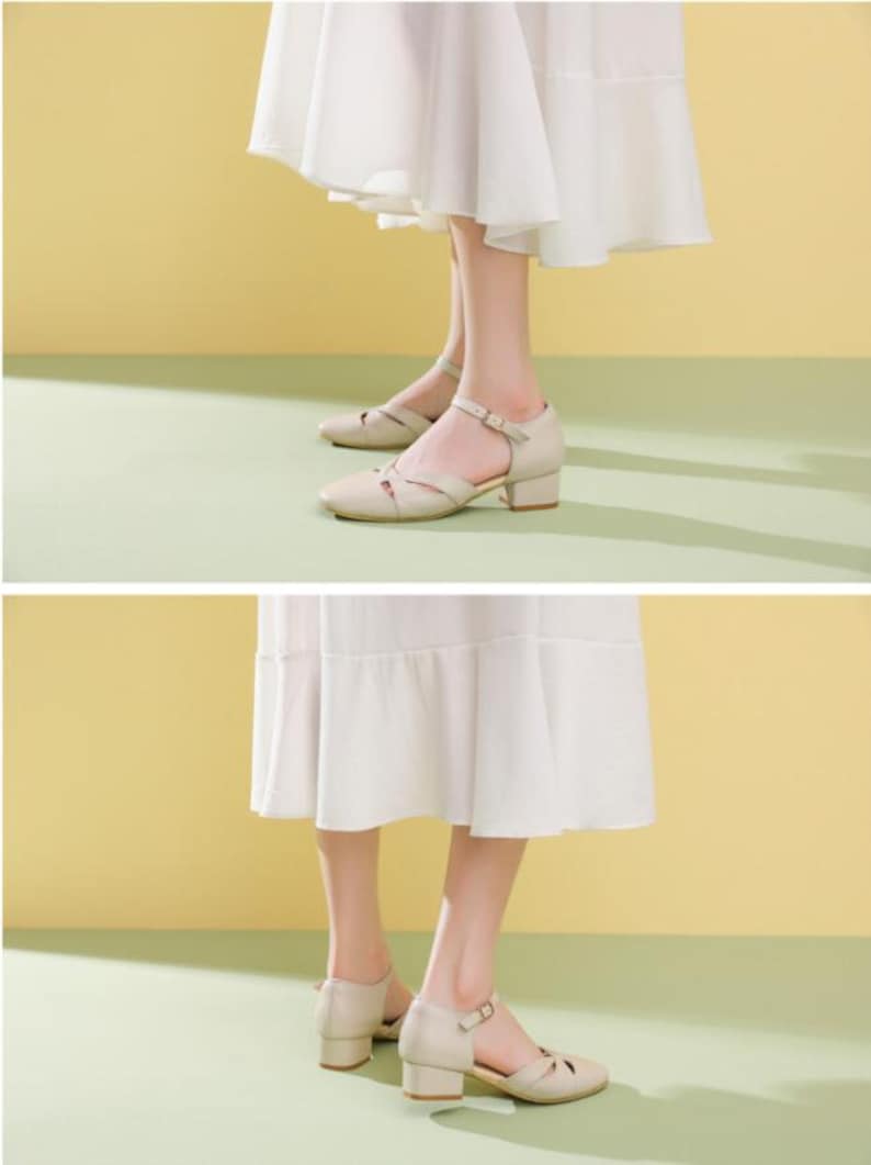 Handmade Genuine Leather Women's 4cm Heel Sandals,Thick Heel Sandals,Casual Leather Shoes,Women Summer Comfortable Shoes image 6