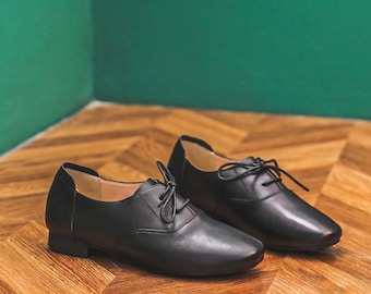 Scarpe da donna fatte a mano in vera pelle con lacci, scarpe basse