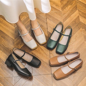 Handgefertigte Retro Mary Janes Schuhe, echtes Leder Damen 3,5 cm Schuhe mit niedrigem Absatz, lässige Lederschuhe, quadratische Zehenschuhe Bild 2