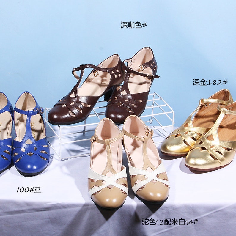 Customizable Women T-Strap Leather Shoes,Gold Color Swing shoes,Female Oxford Dancing Shoes,Mary Jane Shoes,5cm Heel Shoes,Summer Shoes image 6