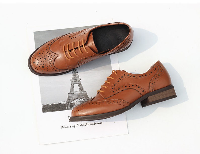 Women Leather Shoes, Leather Flat Oxfords Shoes, Closed Shoes, Brown Shoes, Handmade Shoes,Brock Shoes,customized shoes,Pink/Silver Shoes image 7