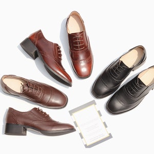 Customizable Handmade Genuine leather loafer women's flat shoes,Retro square head thick heel Shoes,British style Shoes,Oxford shoes lace-up