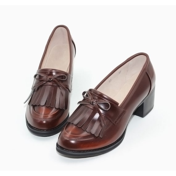Handmade Genuine Leather Loafer Women's 3cm Heel Shoes,retro