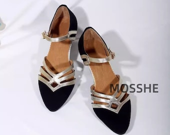 Customizable Shoes! Women Black Suede Shoes,Ankle Straps Dress Shoes,Retro Style Heel shoes,female Dance Shoes,Bridal Shoes,Wedding Shoes