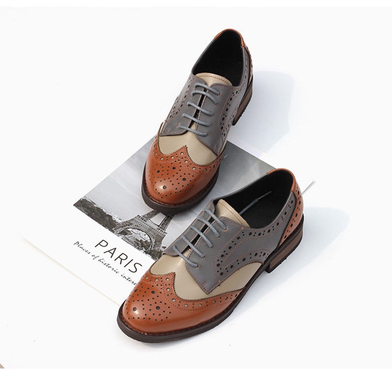 Women Leather Shoes, Leather Oxfords, Oxford Shoes, Closed Shoes, Brown Shoes, Handmade Shoes,Brock Shoes,customized shoes image 2