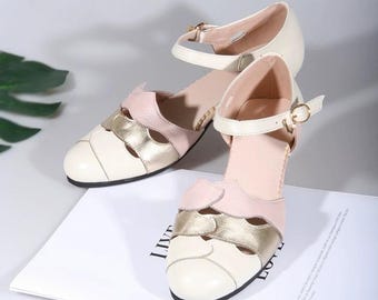 Scarpe da donna fatte a mano in stile vintage, con tacco in vera pelle, scarpe Mary Jane dorate, scarpe Lindy Hop, scarpe da ballo swing, taglie forti