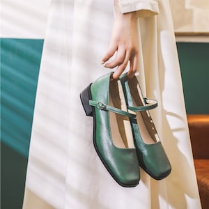 Handgefertigte Retro Mary Janes Schuhe, echtes Leder Damen 3,5 cm Schuhe mit niedrigem Absatz, lässige Lederschuhe, quadratische Zehenschuhe Bild 4
