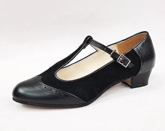 Customizable! Women Black T-Strap Shoes with 3cm Heels,Elegant Dress Shoes,Sandals,Dance Shoes,Wedding Shoes,Mary Jane Shoes,Gift for Her