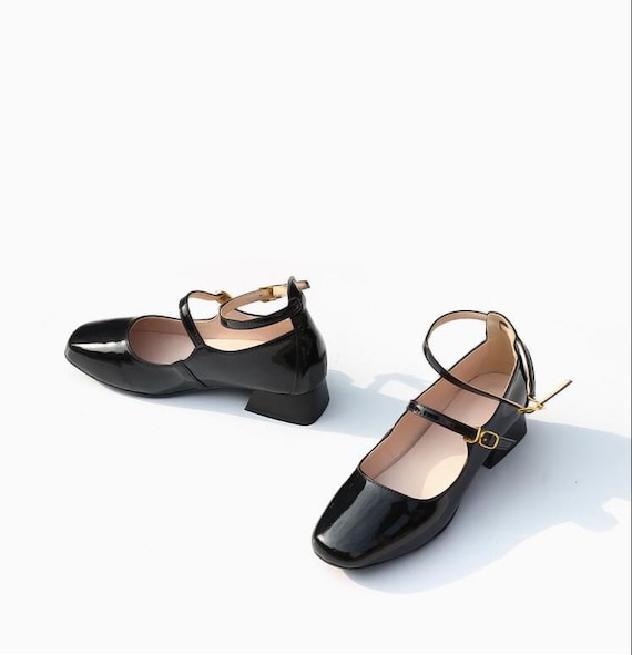 Nuevos zapatos de tacón bajo negros hechos a mano de 35 cm - Etsy