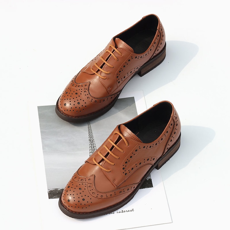 Women Leather Shoes, Leather Flat Oxfords Shoes, Closed Shoes, Brown Shoes, Handmade Shoes,Brock Shoes,customized shoes,Pink/Silver Shoes image 8