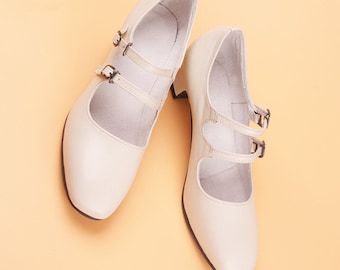 Customizable Handmade Women Leather Double Straps Heeled Shoes,female Oxford Shoes,Mary Jane Shoes,4cm Heel Shoes,Summer Shoes