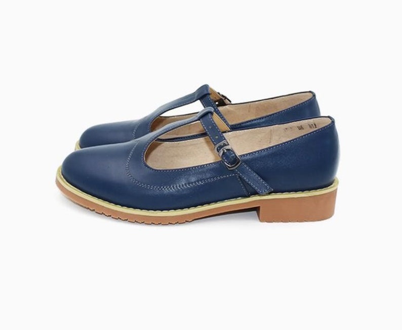 Customizable Genuine Leather Brown Mary Janes Flat Etsy