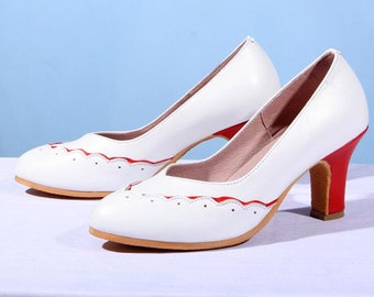 Customizable Handmade Women White Leather Heels Shoes,7cm heels shoes,female Shoes