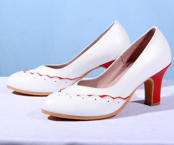 Customizable Handmade Women White Leather Heels Shoes,7cm heels shoes,female Shoes