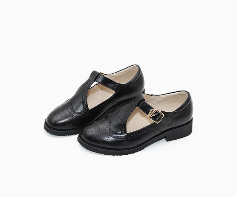 Customizable Genuine Leather Brown Mary Janes Flat Etsy