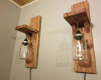 Wood Mason jar sconces wall lights