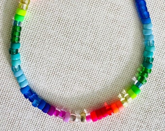 Bright Rainbow Glass Pony Bead Necklace!!