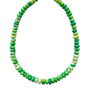 Gorgeous Grass Green Smooth Rondelle Opal Candy Necklace with a Gold Carabiner Clasp