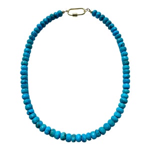 Beautiful Turquoise Faceted Rondelle Candy Necklace with a Gold Carabiner Clasp