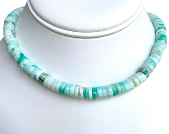 Beautiful Aqua Green Blue Opal Heishi Disc Candy Necklace