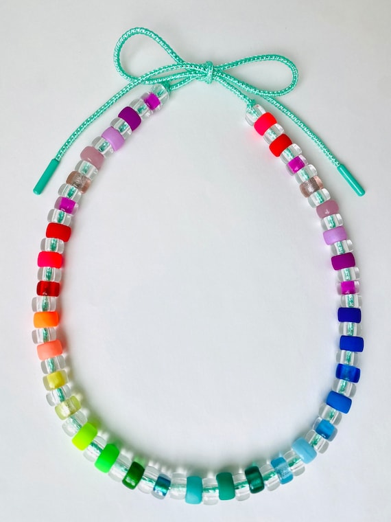 Rainbow Glass Pony Bead Necklace Etsy
