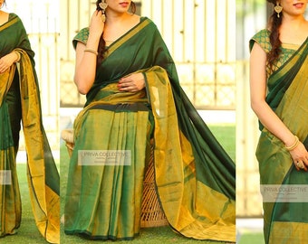 Green Color Uppada Half and Half Tissue Silk Saree/Traditional Uppada Silk saree/Uppada Tissue silk Saree/Handwoven Silk sarees/Gift a Saree