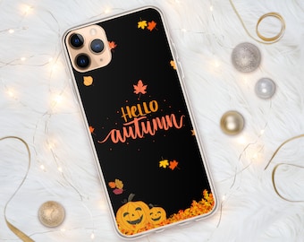 Hello Autumn Case for iPhone®-Fall Phone Case-Autumn Phone Case-Leaves Phone Case-Fall Saying Case-For iPhone 15-For iPhone 14-For iPhone 17