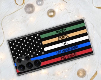 Etui z flagą Thin Line Support do Samsunga Galaxy – flaga wojskowa – flaga EMS – cienka niebieska linia – cienka czerwona linia – flaga strażacka – do S22 – do S21 – do S20