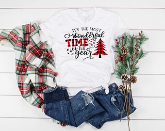 It’s The Most Wonderful Time of The Year Tee, Women’s Christmas Shirt, Buffalo Plaid Christmas Top
