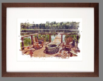 Heartland Ranch watercolor style print digital file . Dude Ranch