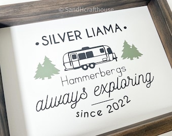 always exploring - personalized camping sign - camper decor - family camping - custom camper - camping gifts - new camper
