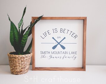 Personalized Lake House Sign: Custom Cabin Decor (16.5 x 16.5 inches)