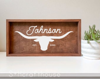 Longhorn personalized sign | western art | cow skull | bull skull | cow print | southwestern | ranch sign | southern  | western wedding