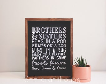 Brothers and Sisters- personalized wood sign - sibling sign - custom art - toy room - shared kids room - new baby gift - new sibling