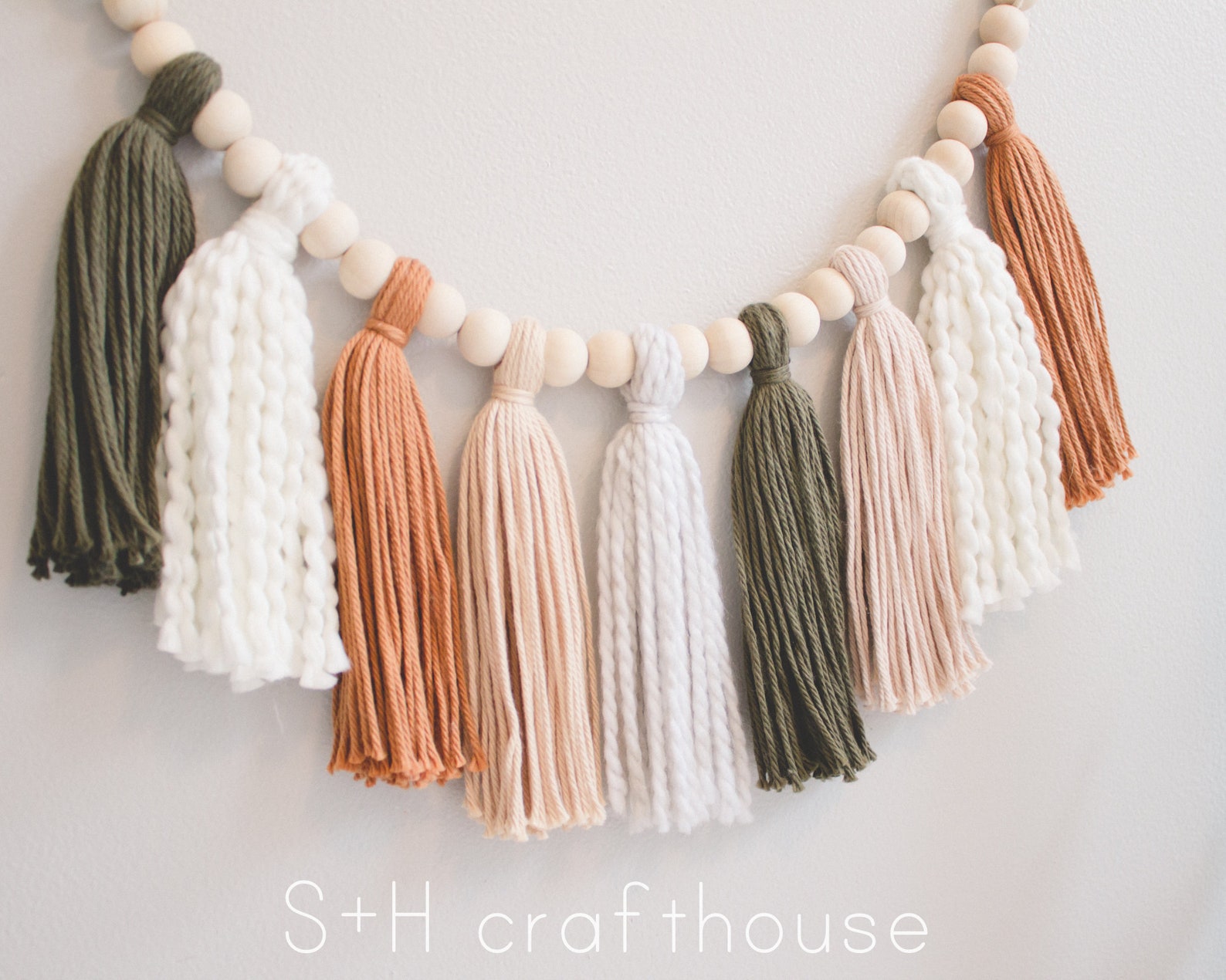 Green Rust Neutral Tassel Garland Wall Hanging Etsy
