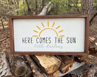 Here comes the sun little darling sign | sunshine | nursery | childs room | playroom | kids decor | bedroom | wall art | sun | lyric