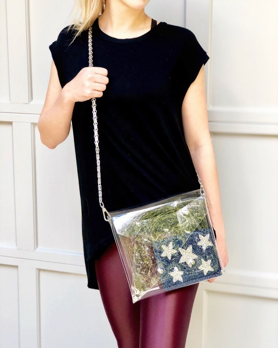 clear crossbody bag with chain strap