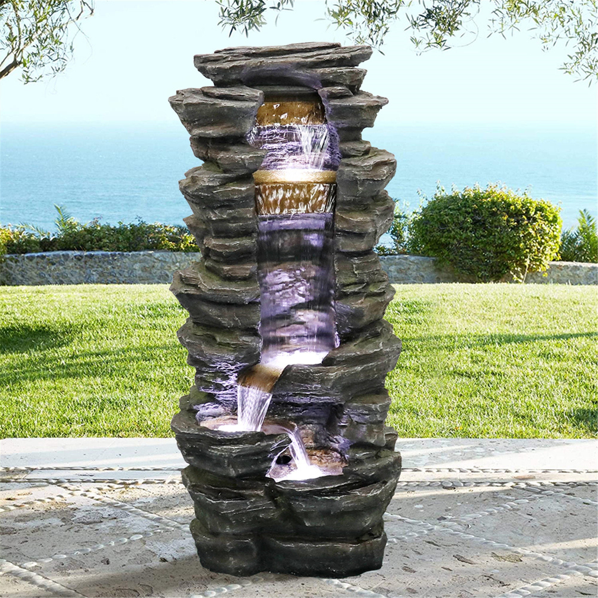 Outdoor Water Fountain with LED Lights Water Feature for Etsy