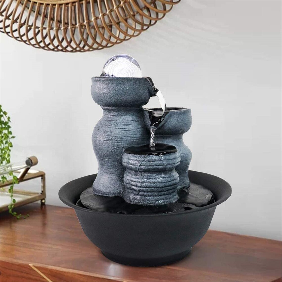 Tabletop Water Fountain Indoor Zen Decorative With LED Light Etsy